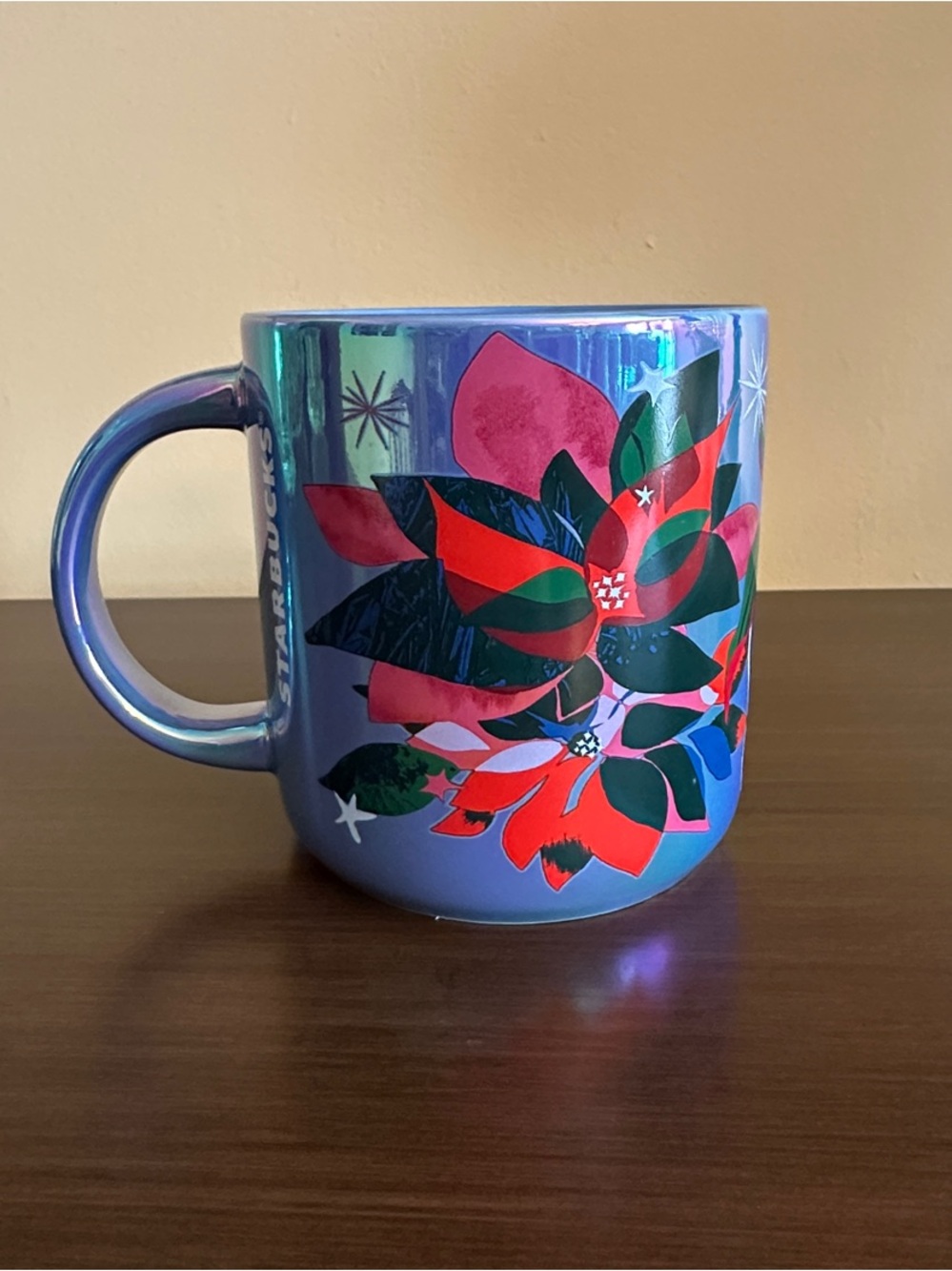 Starbucks 2023 Iridescent Blue/Purple Poinsettia Holiday Mug